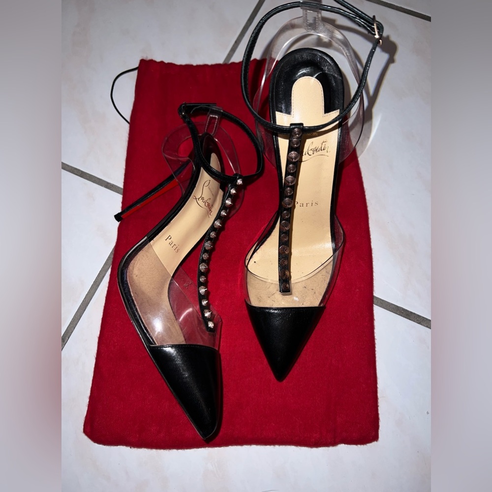 Christian Louboutin Nosy Spike & PVC T- trap 100mm pump Size 38.5